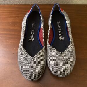 Rothy's‎ The Flat Herringbone Cherry Stripe Shoes Size 8.5 Womens Knit Recycled